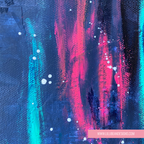 Abstract art with blue, pink, and purple hues on a textured background