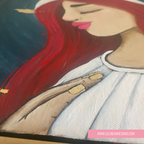close up of artwork of a woman with red hair 