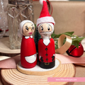 Santa and mrs claus hand paintied wooden dolls