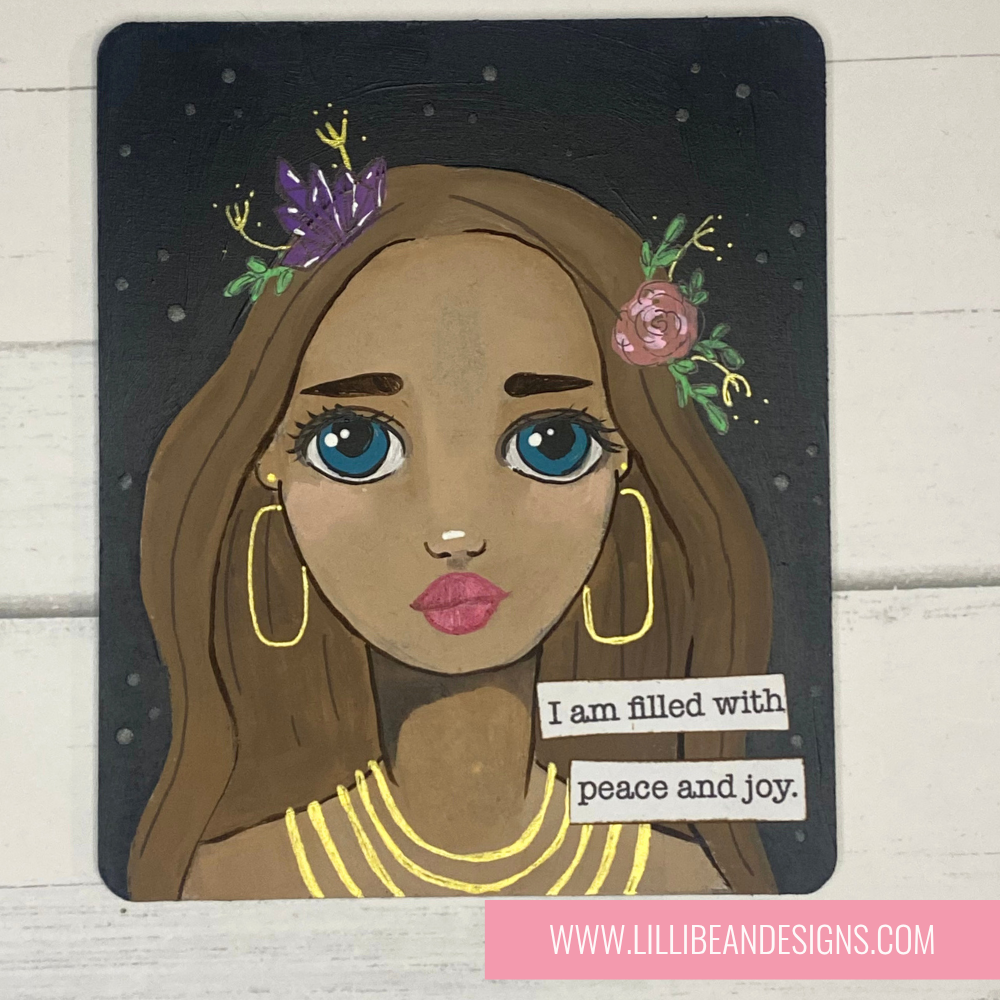 Illustration of a woman with flowers in her hair and a quote on a dark background, with 'Lillie B' branding.