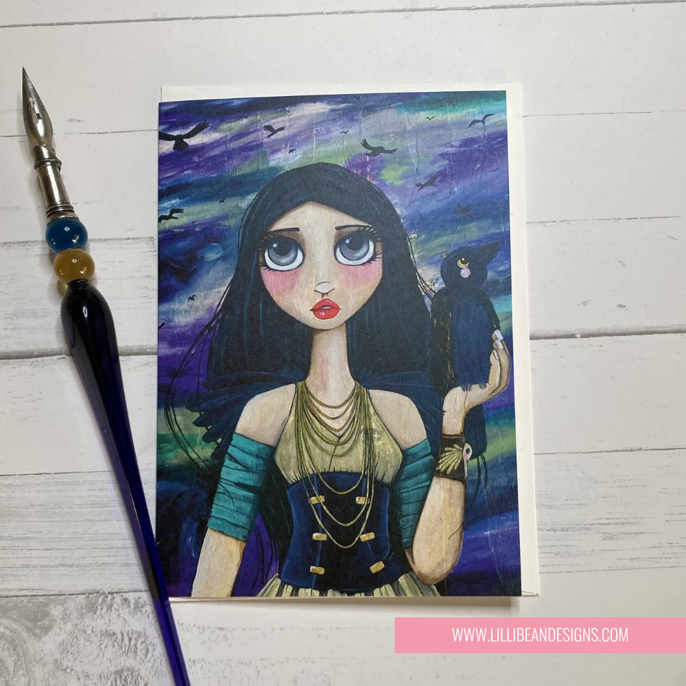 THE MORRIGAN GREETING CARD A GIRL WITH A CROW