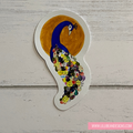 Peacock-shaped decorative item with colorful pattern on a wooden surface, featuring LillBean Designs branding. VINYL ART STICKERS - KIRSTIN MCCULLOCH LILLIBEAN DESIGNS