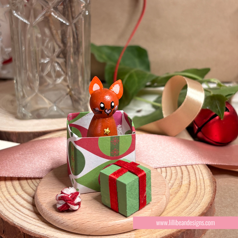 ginger cat handpainted wooden doll in handmade boxes