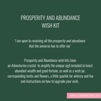Promotional text for a 'Prosperity and Abundance Wish Kit' on a green background.