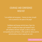 Product description for 'Courage and Confidence Wish Kit' on a yellow background with white text.