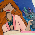 Illustration of a woman with red hair holding a pot with plants against a blue background, featuring LilliBean Designs branding.