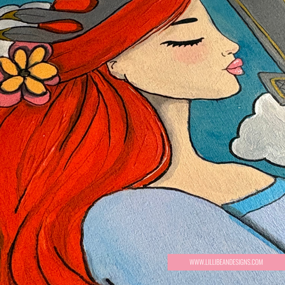 Illustration of a woman with red hair and flowers, with a focus on her face and hair.