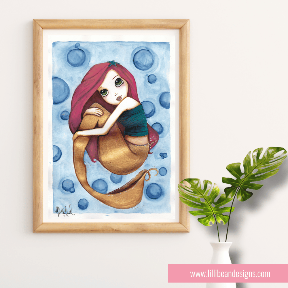 GOLDEN TAILED PINK HAIRED MERMAID BUT LILLIBEAN DESIGNS KIRSTIN MCCULLOCH
