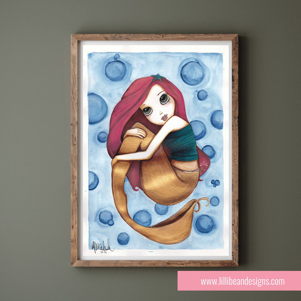 GOLDEN TAILED PINK HAIRED MERMAID BUT LILLIBEAN DESIGNS KIRSTIN MCCULLOCH