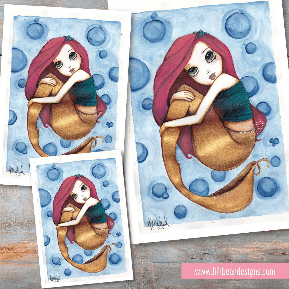 GOLDEN TAILED PINK HAIRED MERMAID BUT LILLIBEAN DESIGNS KIRSTIN MCCULLOCH